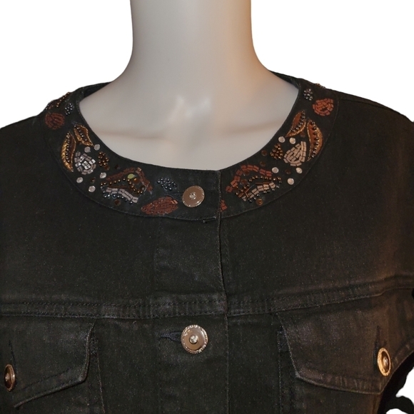 Diane Gilman Jean Jacket with beaded sequin Black L - Picture 1 of 5